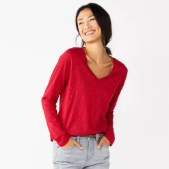 Women's Sonoma Goods For Life® Everyday V-Neck Long Sleeve Tee -True Fit Shop 5625801 Shine Red