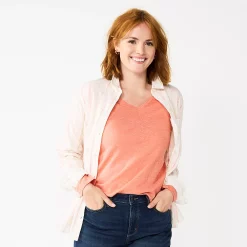 Women's Sonoma Goods For Life® Everyday V-Neck Long Sleeve Tee -True Fit Shop 5625801 Texture Coral