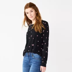 Women's Sonoma Goods For Life® Everyday Crewneck Long Sleeve Tee -True Fit Shop 5625802 Black Scatter Floral