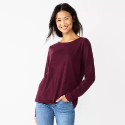 Women's Sonoma Goods For Life® Everyday Crewneck Long Sleeve Tee -True Fit Shop 5625802 Dark Berry