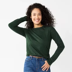 Women's Sonoma Goods For Life® Everyday Crewneck Long Sleeve Tee -True Fit Shop 5625802 Dark Green Shine