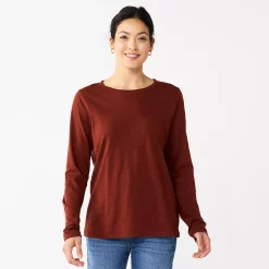 Women's Sonoma Goods For Life® Everyday Crewneck Long Sleeve Tee -True Fit Shop 5625802 Deep Wine