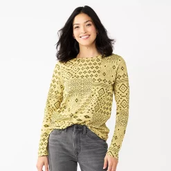 Women's Sonoma Goods For Life® Everyday Crewneck Long Sleeve Tee -True Fit Shop 5625802 Green Patchwork