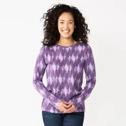 Women's Sonoma Goods For Life® Everyday Crewneck Long Sleeve Tee -True Fit Shop 5625802 Purple Diamond Print