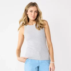 Women's Sonoma Goods For Life® Slim Fit High Neck Rib Tank 22 Women's Sonoma Goods For Life® Slim Fit High Neck Rib Tank -True Fit Shop 5651280 Heather Gray