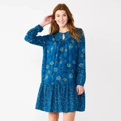 Women's Sonoma Goods For Life® Printed Long Sleeve Dress 7 Women's Sonoma Goods For Life® Printed Long Sleeve Dress -True Fit Shop 5657674 Blue Multi Floral