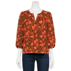 Petite Sonoma Goods For Life® Notchneck Sleeve Piecing Top 6 Petite Sonoma Goods For Life® Notchneck Sleeve Piecing Top -True Fit Shop 5664273 Brown Coral Floral