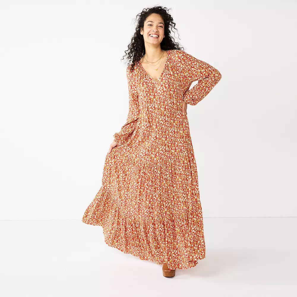 Petite Sonoma Goods For Life® Tiered Long Sleeve Maxi Dress 1 Petite Sonoma Goods For Life® Tiered Long Sleeve Maxi Dress