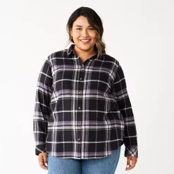 Plus Size Sonoma Goods For Life® Everyday Flannel Shirt -True Fit Shop 5664645 Black Purple Plaid