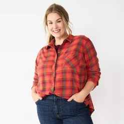 Plus Size Sonoma Goods For Life® Everyday Flannel Shirt -True Fit Shop 5664645 Pink Green Plaid