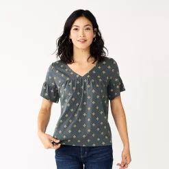 Women's Sonoma Goods For Life® Ruffled Babydoll Top 11 Women's Sonoma Goods For Life® Ruffled Babydoll Top -True Fit Shop 5665750 Gray Gold Geo