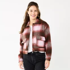 Women's Sonoma Goods For Life® Cropped Shacket 7 Women's Sonoma Goods For Life® Cropped Shacket -True Fit Shop 5670441 Brown Purple Plaid