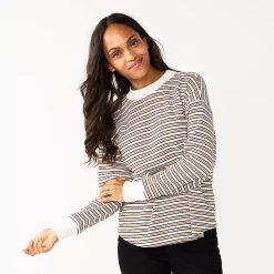 Women's Sonoma Goods For Life® Mockneck Waffle Top -True Fit Shop 5672315 Ivory Brown Stripe