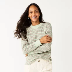 Women's Sonoma Goods For Life® Mockneck Waffle Top -True Fit Shop 5672315 Light Olive Stripe