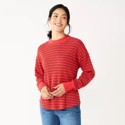 Women's Sonoma Goods For Life® Mockneck Waffle Top -True Fit Shop 5672315 Red Orange Stripe