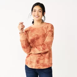 Women's Sonoma Goods For Life® Mockneck Waffle Top -True Fit Shop 5672315 Rust Tie Dye