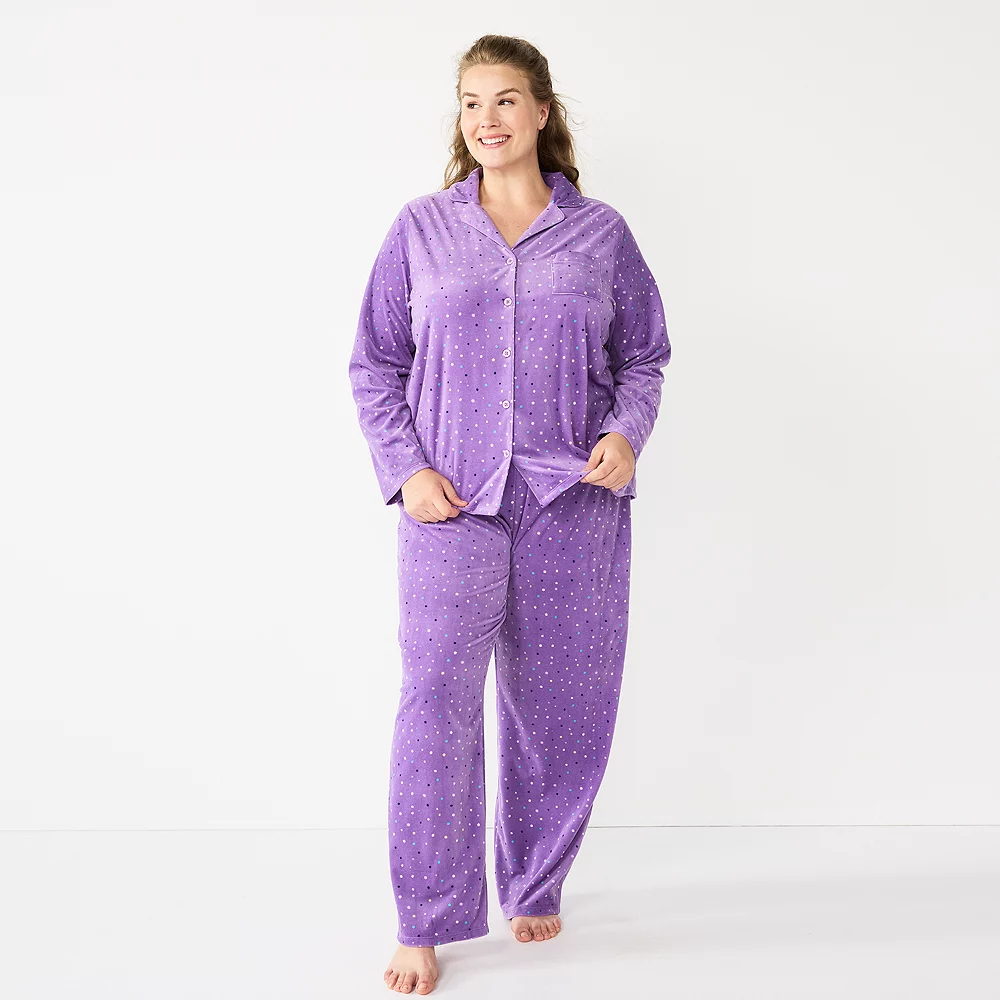 Plus Size Sonoma Goods For Life® Velour Pajama Shirt & Pajama Pants Sleep Set 1 Plus Size Sonoma Goods For Life® Velour Pajama Shirt & Pajama Pants Sleep Set