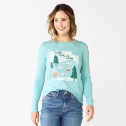 Women's Sonoma Goods For Life® Long Sleeve Christmas Graphic Tee -True Fit Shop 5676288 Blue Snow