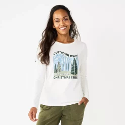 Women's Sonoma Goods For Life® Long Sleeve Christmas Graphic Tee -True Fit Shop 5676288 Cut Your Trees
