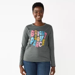 Women's Sonoma Goods For Life® Long Sleeve Christmas Graphic Tee -True Fit Shop 5676288 Joy Peace