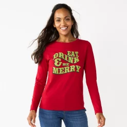 Women's Sonoma Goods For Life® Long Sleeve Christmas Graphic Tee -True Fit Shop 5676288 Red Green Merry
