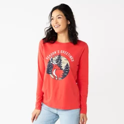 Women's Sonoma Goods For Life® Long Sleeve Christmas Graphic Tee -True Fit Shop 5676288 Seasons Greeting