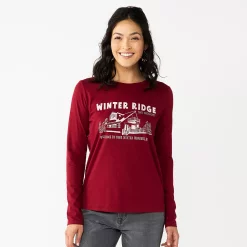 Women's Sonoma Goods For Life® Long Sleeve Christmas Graphic Tee -True Fit Shop 5676288 Winter Ridge
