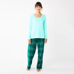 Women's Sonoma Goods For Life® Flannel Pajama Pants & Pajama Top Sleep Set 23 Women's Sonoma Goods For Life® Flannel Pajama Pants & Pajama Top Sleep Set -True Fit Shop 5677709 Green Cuddle Plaid