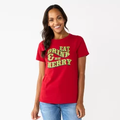 Women's Sonoma Goods For Life® Short Sleeve Christmas Graphic Tee -True Fit Shop 5686036 Red Green Merry