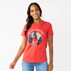 Women's Sonoma Goods For Life® Short Sleeve Christmas Graphic Tee -True Fit Shop 5686036 Seasons Greeting