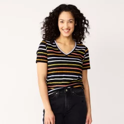 Women's Tall Sonoma Goods For Life® Everyday V-Neck Tee -True Fit Shop 5686285 Black Multi Stripe
