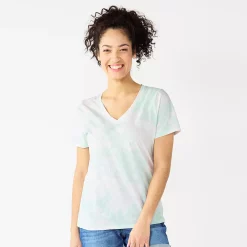 Women's Tall Sonoma Goods For Life® Everyday V-Neck Tee -True Fit Shop 5686285 Bleach Blue Tie Dye