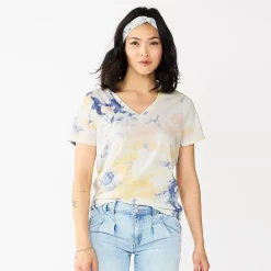 Women's Tall Sonoma Goods For Life® Everyday V-Neck Tee -True Fit Shop 5686285 Blue Peach Tie Dye