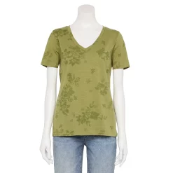 Women's Tall Sonoma Goods For Life® Everyday V-Neck Tee -True Fit Shop 5686285 Olive Floral