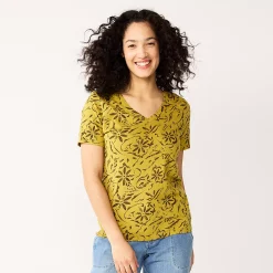 Women's Tall Sonoma Goods For Life® Everyday V-Neck Tee -True Fit Shop 5686285 Olive Ornate Floral