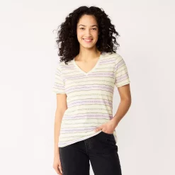 Women's Tall Sonoma Goods For Life® Everyday V-Neck Tee -True Fit Shop 5686285 Purple Dot Stripe