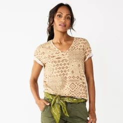 Women's Tall Sonoma Goods For Life® Everyday V-Neck Tee -True Fit Shop 5686285 Tan Patchwork