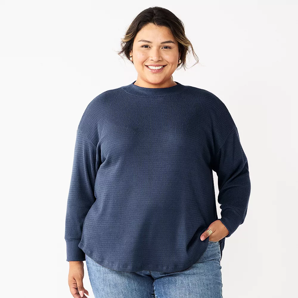 Plus Size Sonoma Goods For Life® Mockneck Waffle Top 2 Plus Size Sonoma Goods For Life® Mockneck Waffle Top - Image 2