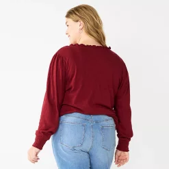 Plus Size Sonoma Goods For Life® Smocked Sleeve V-Neck Top -True Fit Shop 5689960 ALT