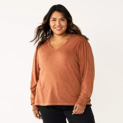 Plus Size Sonoma Goods For Life® Smocked Sleeve V-Neck Top -True Fit Shop 5689960 Orange