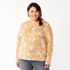 Plus Size Sonoma Goods For Life® Essential Long Sleeve Henley Top 9 Plus Size Sonoma Goods For Life® Essential Long Sleeve Henley Top -True Fit Shop 5690602 Gold Floral
