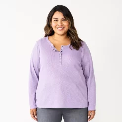 Plus Size Sonoma Goods For Life® Essential Long Sleeve Henley Top 12 Plus Size Sonoma Goods For Life® Essential Long Sleeve Henley Top -True Fit Shop 5690602 Light Purple