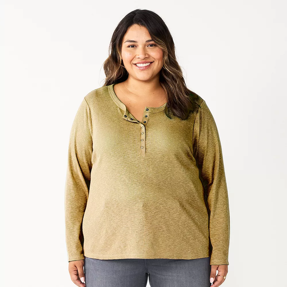 Plus Size Sonoma Goods For Life® Essential Long Sleeve Henley Top 5 Plus Size Sonoma Goods For Life® Essential Long Sleeve Henley Top - Image 5
