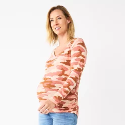 Maternity Sonoma Goods For Life® Essential Long Sleeve V-Neck Tee -True Fit Shop 5691532 Pink Camo