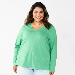 Plus Size Sonoma Goods For Life® Favorite Long Sleeve V-Neck Tee -True Fit Shop 5705505 Aloe Green