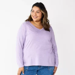 Plus Size Sonoma Goods For Life® Favorite Long Sleeve V-Neck Tee -True Fit Shop 5705505 Light Purple Texture