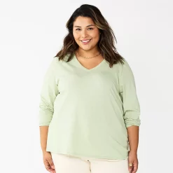 Plus Size Sonoma Goods For Life® Favorite Long Sleeve V-Neck Tee -True Fit Shop 5705505 Sage Green