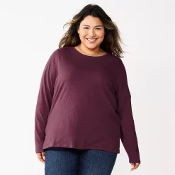 Plus Size Sonoma Goods For Life® Everyday Crewneck Long Sleeve Top -True Fit Shop 5714078 Berry