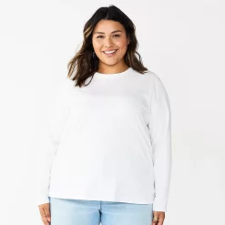 Plus Size Sonoma Goods For Life® Everyday Crewneck Long Sleeve Top -True Fit Shop 5714078 White
