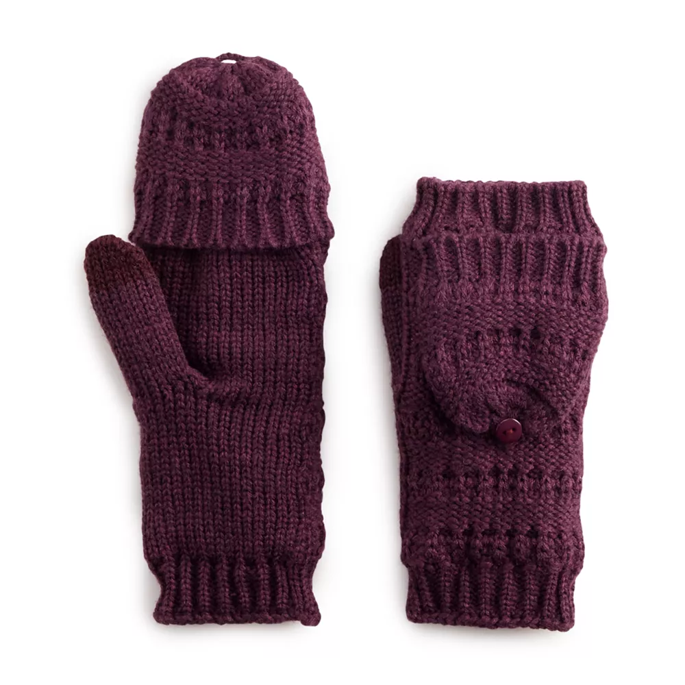 Women's Sonoma Goods For Life® Ladder Stitch Flip Top Mittens 6 Women's Sonoma Goods For Life® Ladder Stitch Flip Top Mittens - Image 6